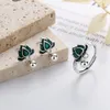 Anéis Monkton 100% 925 prata esterlina flor de lótus brincos anel verde pequeno sino conjuntos de jóias anéis ajustáveis bague femme