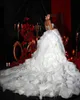 Сексуальное женское свадебное платье Милая без рукавов с каскадными оборками Свадебные платья из бисера Аппликации со съемным шлейфом и разрезом сбоку Платье на заказ Vestidos de Novia