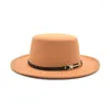 Berets Fedora Hüte Filzhut mit Gürtel um Frauen Männer Vintage Trilby Caps Wolle Warm Jazz Flat Top Chapeau Schwarz Panaman