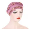 Ethnic Clothing 2024 Women's Hair Care Islamic Jersey Head Scarf Muslim Hijab Sequins Braid Wrap Stretch Turban Hat Chemo Cap Caps