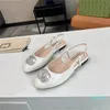 Designer - flat Sandals women Leather crystal buckle pumps party shoes dress shoes slingback Metal buckle