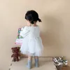 Baby 1st birthday party dresses little girls ruffle puff sleeve splicing lace tulle dress 2024 spring infant kids double gauze princess clothes Z6843