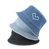 Bérets mode femmes lavé Denim solide Vintage seau chapeaux dame mâle printemps été automne pêcheur casquette chapeau coeur brodé