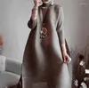 Robes décontractées Miyake Original Plissé Vintage Robe Hiver Col Roulé Lâche Haute Mode Esthétique Designer Femmes Abayas Vêtements Élégants