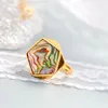 Anelli a grappolo Autentico anello in argento sterling 925 intarsiato conchiglia di abalone naturale placcato oro 18 carati design geometrico regalo di gioielli di moda