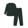 Men's Sleepwear Vintage Plaid Pajama Sets Green And Blue Cute Soft Men Long Sleeve Bedroom 2 Piece Nightwear Large Size