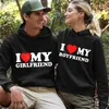 Valentine's Day I Love My Boyfriend/Girlfriend Printed Casual Round Neck Long Sleeve Pullover Hoodie Suitable for Spring and Autumn Couple Clothing
