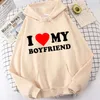 Valentine's Day I Love My Boyfriend/Girlfriend Printed Casual Round Neck Long Sleeve Pullover Hoodie Suitable for Spring and Autumn Couple Clothing