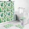 Zasłony prysznicowe tropikalne liście czarne zasłony prysznicowe nie poślizgowe dywany do kąpieli zielony liść kwiaty łazienki wystrój ekran toaleta luksusowy zestaw dywanów