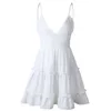 Vestidos casuais verão sexy backless branco bowknot oco deslizamento mini vestido mulheres festa babados rendas até praia vestido