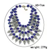 Halsband kostym smycken lyx indiska stora tillbehör flerskikt blå safir kristall strass Bib -uttalande halsband för kvinnor
