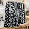 Frauen Hosen Vintage Casual Gestreiften Hund Druck Chiffon Breite bein Kleidung Sommer Lose Gerade Mädchen Hosen Bd275