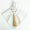 Natural Wooden Beads Napkin Rings With Tassels Wedding Dinner Table Decoration Pastoral Style Plaid Bead Tassel Napkin Buckles Servilleteros Con Cuentas De Madera