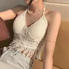 Tanks pour femmes Femmes Summer Short Gilet Sexy Creux Out Plain Blanc Halter Strap Crop Tops Crochet Bikini Tank Shirt Top