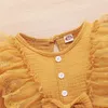 Robes de fille printemps automne robe jaune pour 6-36 mois enfant en bas âge bébé fille coton lin robe à manches longues dentelle jupe à volants vêtements pour bébés