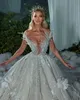 Exquisite trägerlose Brautkleider, Perlen, Pailletten, Brautballkleider, 3D-Blumenapplikationen, ärmellose Prinzessin-Brautkleider nach Maß