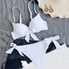 Mulheres Swimwear 2024 Mulheres Sexy Bikini Set Split Swimsuit Push Up Two Piece Biquinis Praia Natação Desgaste Sólido G-String