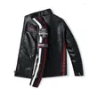 Vestes pour hommes Hommes Vintage Moto Veste Hommes Mode Biker Cuir Mâle Broderie Bomber Manteau Hiver Pu Pardessus