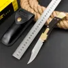 Cuchillo plegable táctico de calidad superior Nuevo Clásico 110 AUTO 440C Hoja satinada Ébano con mango de cabeza de latón Navajas de bolsillo EDC para exteriores con funda de cuero