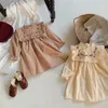Kız elbiseler kız kız fransız elbise bebek kıyafetleri sonbahar çocuklar nakış standı yaka kabarcık fırfır uzun kollu çocuklar bahar stil