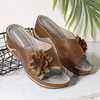 Sandaler kvinnor pu läder kil vintage daglig fisk mun mode ortopediska non slip skor båge stöd sommar mjuk fotbädd