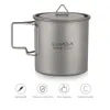 Camp Kitchen Lixada Taza de titanio ultraligera 300/350/550/650 ml Taza de agua al aire libre Camping Picnic Taza de agua Vajilla con mango plegable YQ240123