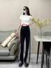 178799 Fashion Classic Trendy Luxury Designer Cloth Spring/ Autumn New Back Pocket Triangle Logo Wide Leg Denim Pants Jeans Woman P4