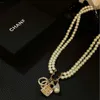 Designers jewels channell New Necklace Double layer Pearl U-shaped Square Lock Full Diamond Neckchain Mesh Red Same Style Collar Chain