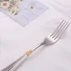 Camp Kitchen Gold Plated Stainless Steel Dinner Spoon Set 18-10 Cutlery Table Forks Mirror Polished Dishwasher Safe 6 Pcs YQ240123