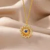 Colliers pendentif mauvais œil soleil pour femmes, chaînes de couleur or en acier inoxydable Zircon carré planète pendentif ras du cou, bijoux cadeau