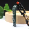 Colares Natural Verde Hetian Nephrite Jade Mão Esculpida Kylin Unicórnio Sorte Amuleto Pingente Colar Para Homens Mulheres Grânulos Livres Corda Cadeia