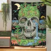 Tapestries Psychedelic Skull Tapestry Wall Hanging starry sky moon plant flowers space Skeleton Tapestries Witchy for Room Decor Home Decor