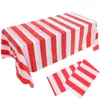 Nappe de table imperméable à rayures rouges et blanches, 2 pièces, couverture de fête de cirque, de carnaval, pour les vacances