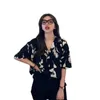 Blouses pour femmes 3 tailles tout match mode casual floral vintage basique cranté manches courtes femmes collège vent femme top chemises