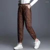 Pantalon femme épais vintage maman pantalon 2024 hiver chaud vers le bas coton taille droite élastique pantalon de neige coupe-vent rembourré matelassé pantalon de survêtement