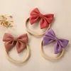 Hårtillbehör 1st Baby Cotton Linen Bows pannband för flickor födda nylon elastiska band småbarn hårband huvudkläder barn