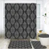 Rideaux de douche Motif européen imprimé rideaux de douche noirs ensemble de rideaux de salle de bain 3D tapis de bain antidérapant couverture de couvercle de toilette douce tapis de maison tapis