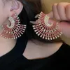 Boucles d'oreilles pendantes Minar Hyperbole couleur rose strass complet secteur grande goutte pour femmes alliage plaqué or boucle d'oreille géométrique creuse