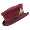 Baretten Vintage Verontruste Kleur Fedora Hoed Voor Mannen Vrouwen Party Met Roll Rand Kostuum Platte Top Hippies Cap Rekwisieten