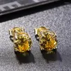 Boucles d'oreilles classiques à quatre griffes, petite boucle d'oreille en cristal jaune, pierre ronde pour femmes, Vintage, mode couleur or, bijoux en pierre de naissance