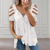 Blouses Femmes Femmes Été Épaule Froide Col En V Fermeture À Glissière Imprimé Creux T-Shirt Dames Casual Blouse Lâche Tunique Tops De Haute Qualité