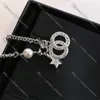 Collier en diamant Double lettre pour femmes, collier de perles, étoile à cinq branches, chaîne en cristal, ensembles de bijoux