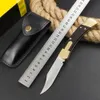 New Classic 110 AUTO Tactical Folding Knife 440C Satin Blade Ebony with Brass Head Handle Outdoor EDC Pocket Knives With Leather Sheath