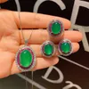 Set QTT Luxury Vintage Silver Color Smycken Set Oval Lab Emerald Stone Wedding Bridal Party Jewelry Ring Earring Necklace Set