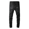 Jeans pour hommes American High Street Slim Fit élastique polyvalent streaming en direct Internet célébrité noir jean délavé