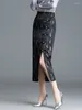 Röcke ZUZK Frühling Herbst Jacquard Rock Chinesischen Stil Mode Vintage 2024 Elastische Taille Satin Slim Fit Split One Step