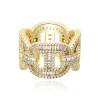 Gold Bling Bling Hip Hop Jewelry Punk With Side Stones Zircon Rings Cuban Link Chain Zirconia Gothic Ring for men women