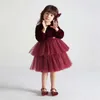 Robes de fille 2023 Robe de Noël rouge pour les filles en bas âge Automne Hiver Manches longues Robe de princesse à paillettes Robe de fête d'anniversaire de mariage Robes