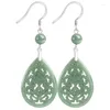 Dangle Oorbellen Natuurlijke A-kwaliteit Jade Vintage Hol Gesneden Bloem Bean Seed S925 Sterling Zilver Etnische Dames