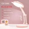 Skrivbordslampor Rundkatt-Ear Led Small Table Lamp Eye Protection Student Dormitory Lär dig att ladda vikbar Portable Bedside Night Lamp YQ240123